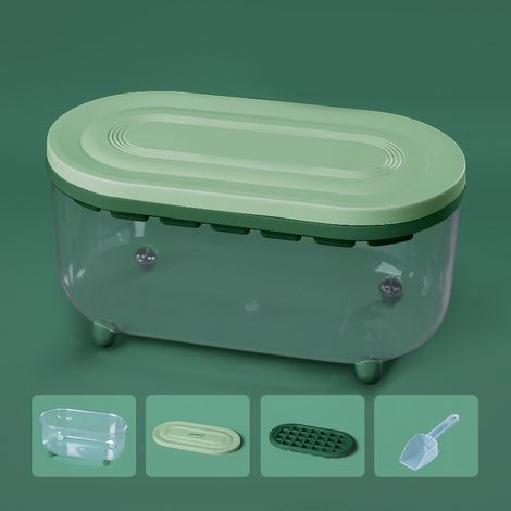 Moule à glaçons grande capacité 32 compartiments bac à glaçons en silicone 10 compartiments forme cœur avec couvercle vert avocat (1/5)