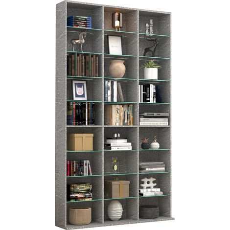 VCM Madera CD DVD Estante Librería Sala Divisor Decoración Estante Vidrio Zilas XL (Óptica de Hormigón) (1/2)