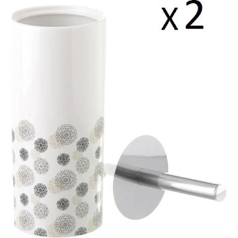 Lot de 2 brosse de toilette WC avec support,porte brosse WC en céramique avec motif mandala multicolore- Diamètre 10 x Hauteur 32 cm (1/3)