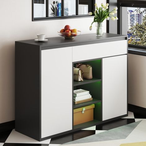 Meuble à chaussures 2 portes-tiroir-étagère réglable-noir et blanc moderne-rangement 12-17 paires (1/5)