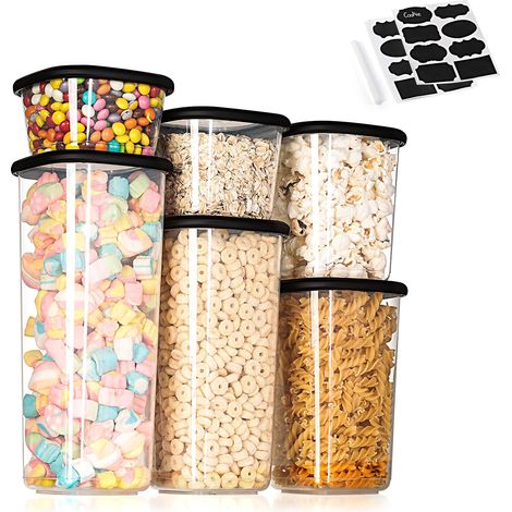 Boite rangement cuisine Lot de 6, Boîtes Alimentaires en PP avec Couvercle, Transparentes Empilables sans BPA, pour Céréales, Riz, Épices, Fusilli (1/5)