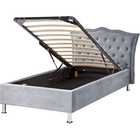 Cama con almacenaje de terciopelo gris plateado 90 x 200 cm botones Metz (1/5)