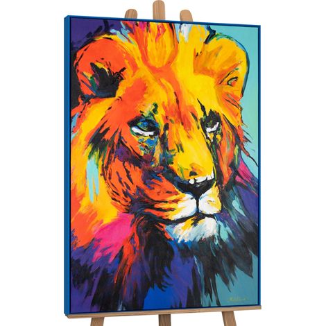 Gemälde Löwengrazie Rahmen Gold 120x80 cm (1/4)