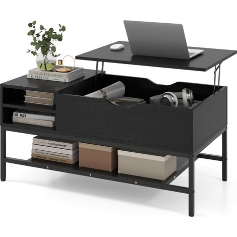 COSTWAY Lift Top Coffee Table Living Room Table w/ Storage Shelf-Black (1/5)