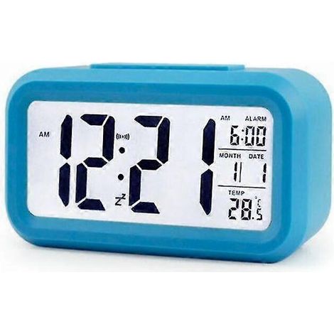 Geräuschloser, hintergrundbeleuchteter Digitalwecker, elektronische Uhr für Büro und Zuhause (Blau) (1/3)