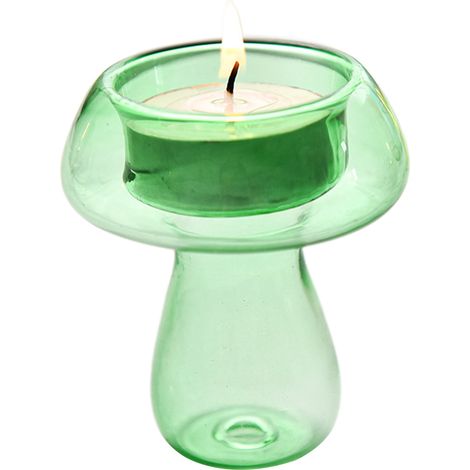 Porte-Cierge Champignon en Verre Borosilicate [Lot 1] - Art Déco Lumineux (6,5x7cm, Multi-Colors) (1/5)
