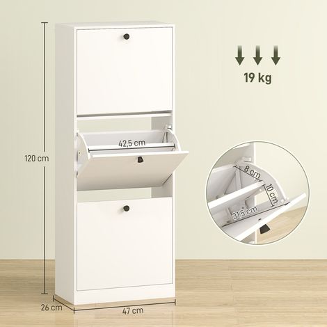 Schuhschrank, 3 Schubladen, für bis zu 12 Paar Schuhe, Spanplatte, Weiß (1/5)
