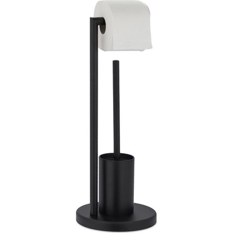 Serviteur WC, Non Fixe, Support pour Papier Toilette, Brosse et Porte-Brosse, H x D : 53 x 20,5 cm, Noir (1/5)