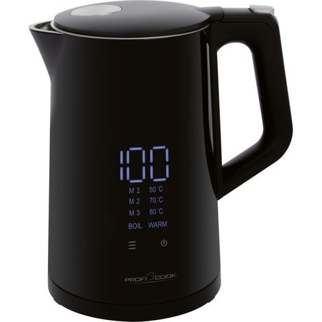 Bouilloire électrique 1,7L avec écran tactile – Réglage électronique de la température 50-100°C – Acier inoxydable – Arrêt automatique – Proficook (1/5)