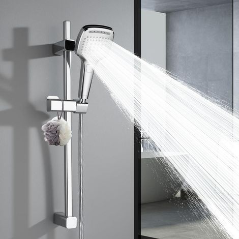 Ensemble de douche avec douchette 3 jets, barre 68cm, flexible inox 1.5m, chromé (1/5)