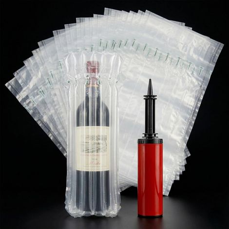 Lot de 50 sacs gonflables pour bouteilles de vin, bouteilles en verre et objets fragiles, avec pompe à air, haute stabilité et protection (1/5)
