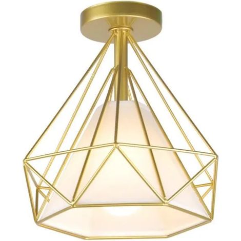 Plafonnier Vintage en Métal Cage Diamant Or Lampe Plafonnier Industrielle Style Nordique pour Salon Chambre (1/4)
