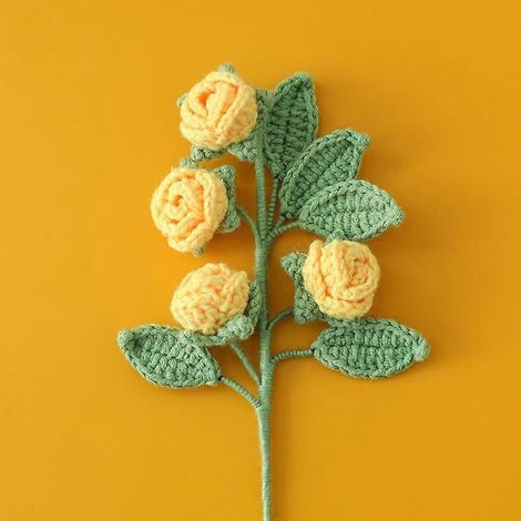 bouquet de roses fait main en coton au lait, crochet multi-têtes, fleurs artificielles, décoration intérieurejaune (1/5)