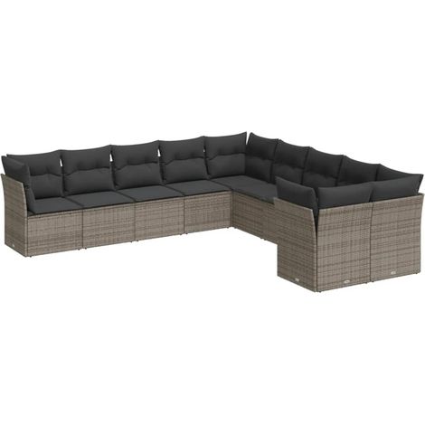 Salon de jardin avec coussins 10 pcs gris résine tressée (1/3)