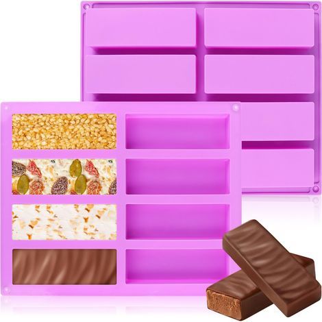 Lot de 2 moules à chocolat en silicone, rectangulaires et profonds, pour barres de céréales, antiadhésifs, pour la cuisson de barres protéinées à l'avoine.