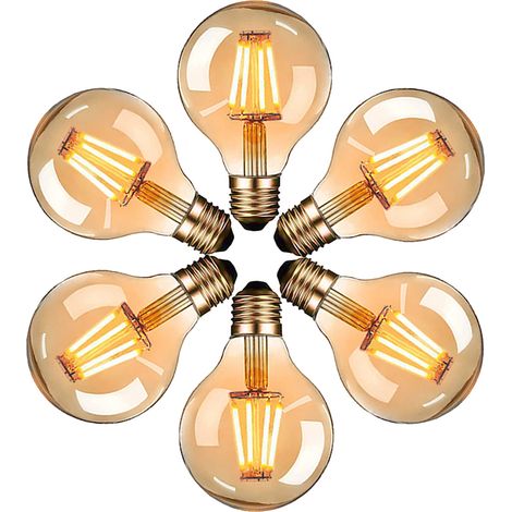 Ampoule LED Edison vintage, ampoule vintage G80 E27 4 W, lumière jaune 2200 K, ampoule à filament vintage, équivalent à une ampoule à incandescence de 40 W, non variable, lot de 6