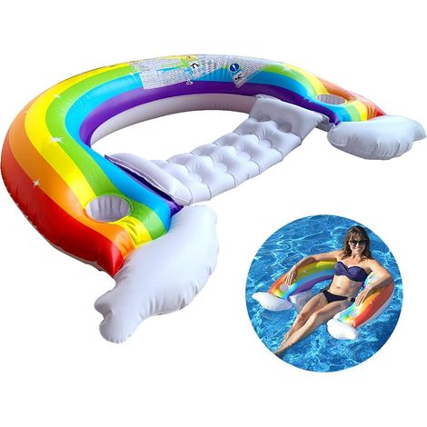 Chaise longue de piscine arc-en-ciel de flotteur de piscine, flotteurs gonflables de chaise avec 2 porte-gobelets, 148100CM (1/5)