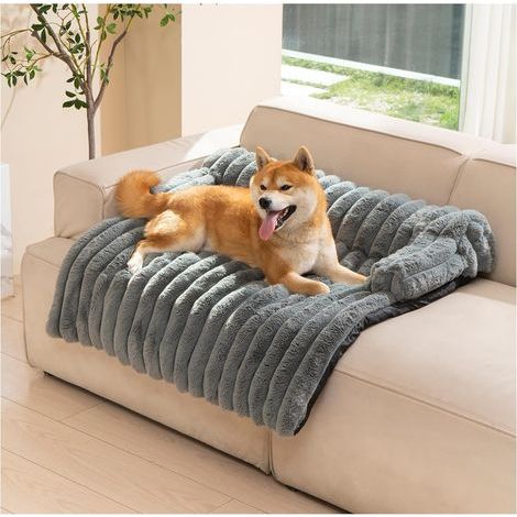 Washable Anti-Stress Dog Basket with Raised Edges, Sofa Protector Mat, 90x80cm, Grey (1/5)