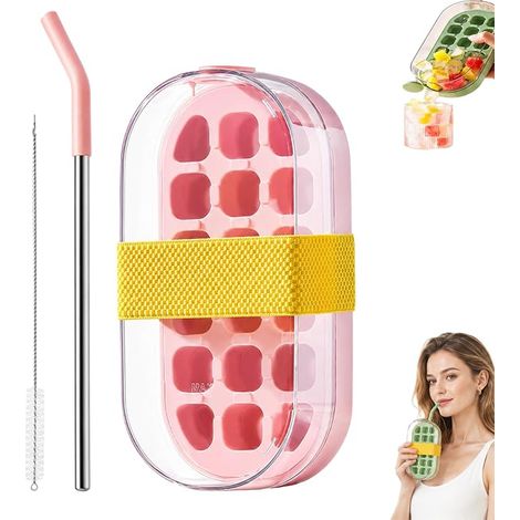 Bouteille de Glace 2 en 1 22x11x7 cm, récipient à glaçons en Silicone avec Couvercle, Lot de 1, étanche, remplissable sans Ouverture, Moule à glaçons Mini, sans BPA, pour jus et thé (1/5)