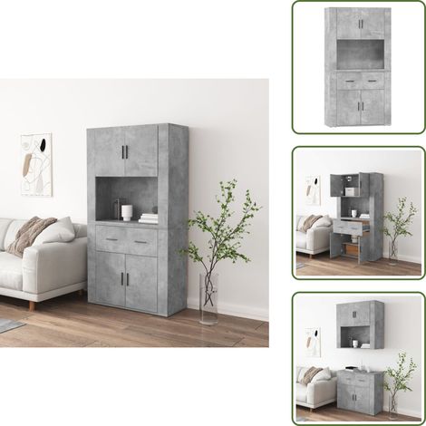 Buffet haut Gris béton Bois d'ingénierie - Buffet Design Moderne - Buffet Gris - Buffet En Bois D'ingénierie - Rangement Mural - Buffet Haut (1/5)