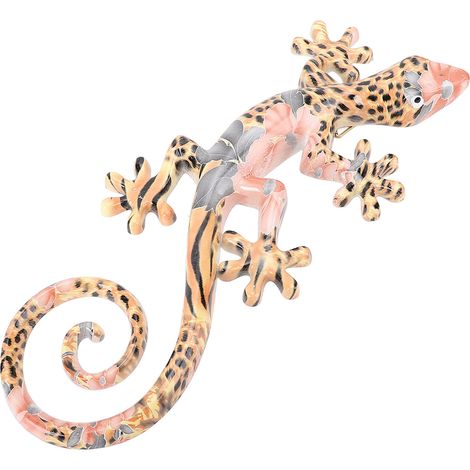 Gecko décoratif mural en résine aux couleurs vives, sculpture murale à motif léopard pour porche ou balcon. (1/5)