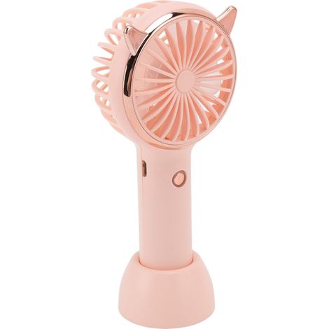 Ventilateur de poche portable rechargeable USB avec oreilles de chat, 3 vitesses, mini ventilateur à main pour extérieur et voyage, rose (1/5)