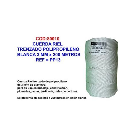 cuerda riel trenzado polipropileno blanca 3 mm x 200 metros pp13 (1/2)