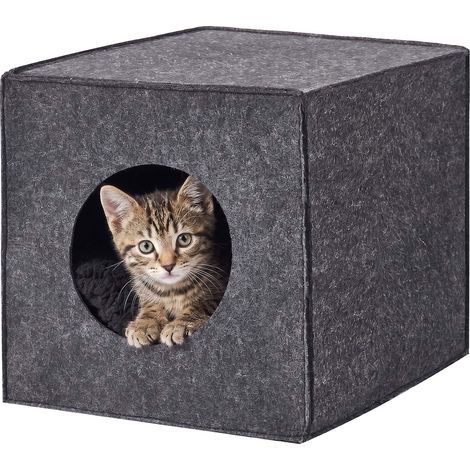 Relaxdays Niche feutre pliable, coussin inclus, pour étagères, HxLxP: 33 x 33 x 37 cm gris foncé