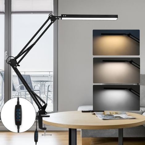 Jiubiaz Lámpara LED de arquitecto 10 W con pinza, regulable, 80 LED, 3 modos de luz, 10 niveles de brillo, cabezal giratorio 360°, USB, negra (1/5)