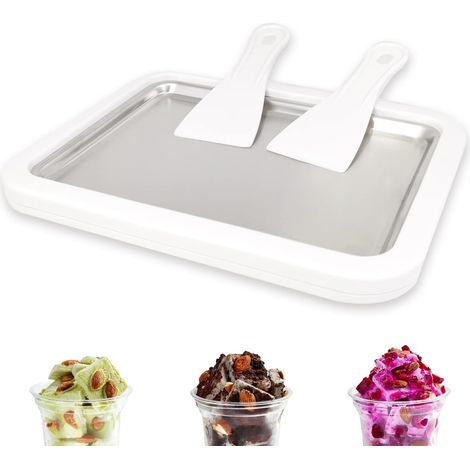 Machine à Glace Roulée, Appareil à Glace DIY avec 2 Spatules, pour Famille et Enfants, Fabrication de Glace Maison et Gelato blanc (1/5)
