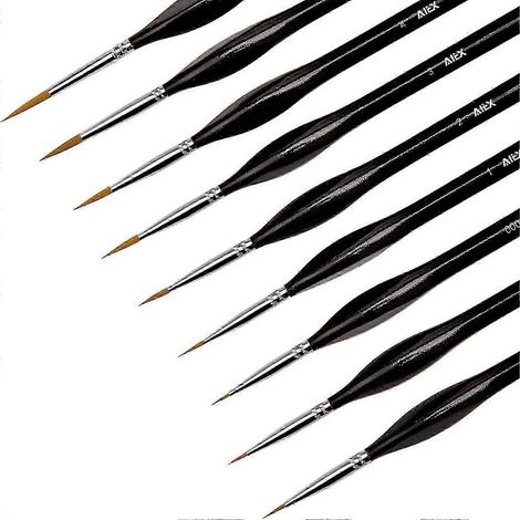 Ensemble de 9 pinceaux de précision pour peinture acrylique, aquarelle, huile et kit d'art pour le visage et les ongles (1/4)