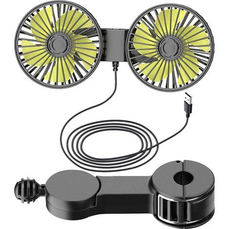 Ventiladores para el asiento trasero del coche: ventilador de refrigeración USB de doble cabezal para niños, ventilador giratorio de 360° para el reposacabezas del asiento trasero, ventilador de circu (1/5)