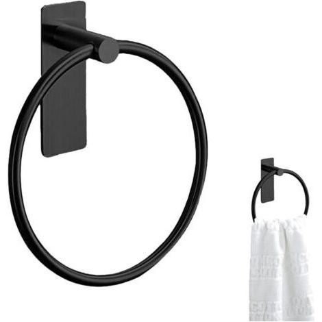 No Drilling Towel Rack, Black Towel Ring, No Drilling, for Kitchen and Bathroom, Self Adhesive, Stainless Steel (1/5)