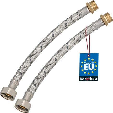 KOTARBAU® Lot de 2 Flexible Robinet 1/2" x 3/8" - Flexible Eau - Tuyau Robinet 20 cm - Mâle x Femelle - Rallonge Robinet Cuisine Flexible - Acier Inoxydable - Tuyau Flexible Plomberie (1/4)