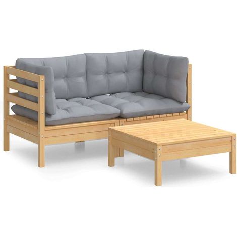 Maison Exclusive - Set Divani da Giardino 3 pz con Cuscini Grigi Massello di Pino (1/5)