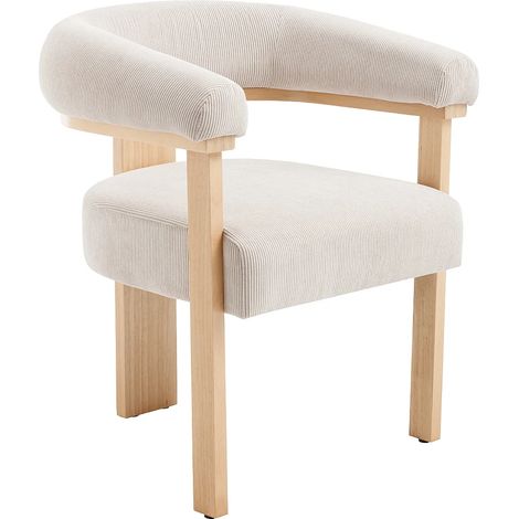 Sedia con braccioli in Velluto a coste e Legno di hevea naturale Beige - LIVELIA (1/5)
