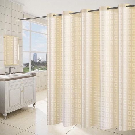Rideau de Douche 180x200cm Jaune avec 12 Crochets, Sèche Rapidement, Tissu Polyester Imperméable Lavable en Machine, Douche de Salle de Bains, 1 Pièce (1/5)