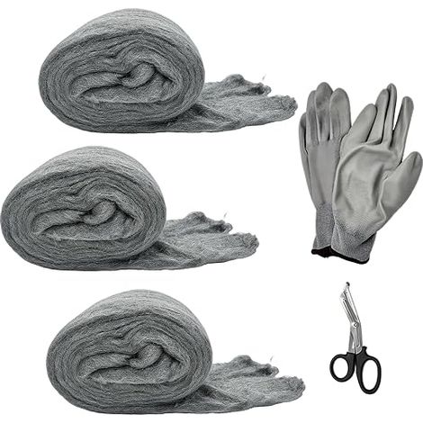 3 x 0000 Steel Wool, 15 m Iron Straw, with Scissors Gloves (1/5)
