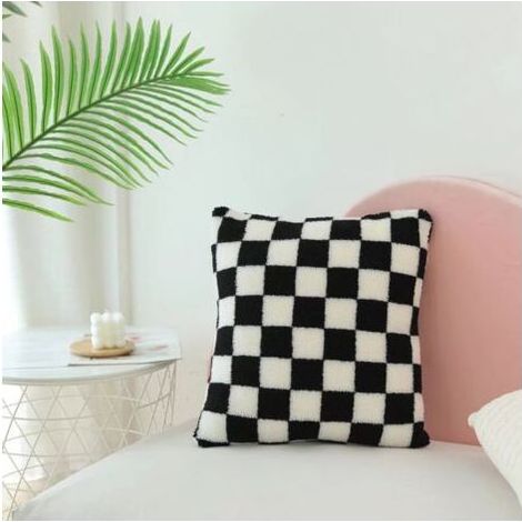 Coussin décoratif couvre taies d'oreiller de coussin de motif de damier de Style de luxe pour la chambre à coucher de canapé (1/5)
