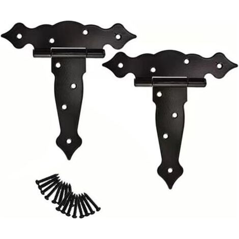 Lot de 2 6 Pouces T-Strap Heavy Duty Hangar Porte Charnières Porte Sangle Charnières Noir Fantaisie Té Charnière Matériel Forgé pour Hangar à Bois Grange Porte Clôture Porte Swing Cour Po (1/5)