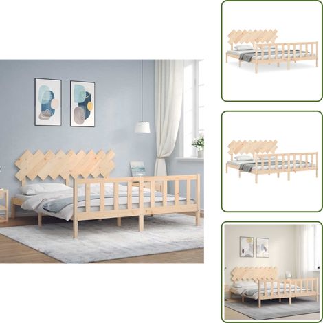Colchón - vidaXL Estructura de cama de matrimonio con cabecero madera maciza - Cama matrimonio