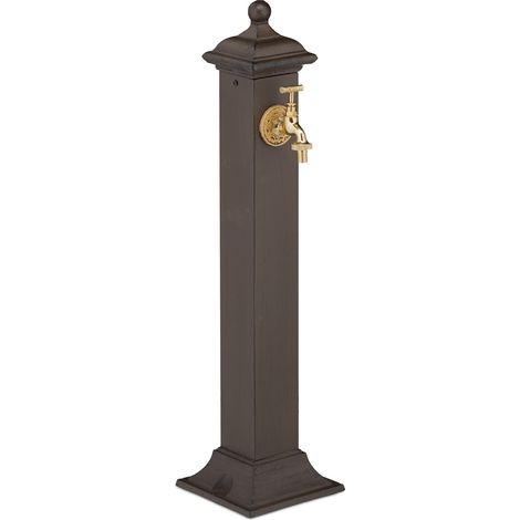 Relaxdays Standing Water Fountain, Antique Look, with Golden Tap, Garden, Patio, Faucet, HWD: 71 x 17 x 21 cm, Brown (1/5)