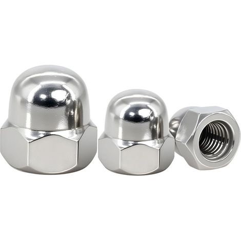 5 Pièces Écrous à Chape M10 - Écrous à Capuchon en acier inoxydable Écrou Borgne pour tiges filetées, boulons filetés et vis (Hexagonaux, Argent) (1/5)