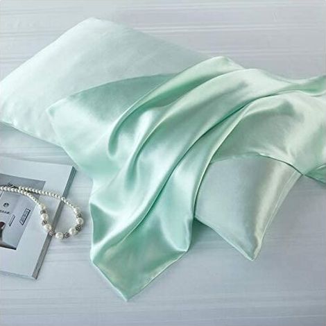 Taie d'oreiller en soie de mûrier naturelle, Soie, vert clair, Standard 50x75cm (1/2)