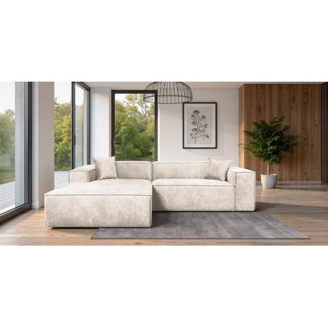 Ecksofa Designersofa CARLOTA in Stoff Perfect Harmony Creme Ottomane Links