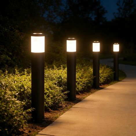 Acier Inoxydable Lampadaire Exterieur, IP65 étanche, Noir 4 Pack Lampe Exterieur sur Pied avec Spike Ground, Hauteur 500 mm avec 5W GU10 3000K LED Ampoule, Luminaire Exterieur sur Pied (1/5)