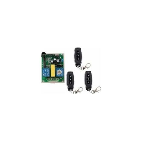 Télécommande radio 2 canaux, 1 récepteur + 3 émetteurs pour porte de garage tubulaire, kit radio, commande moteur treuil électrique, 220 V, fonction inverseur- Crezuo (1/4)