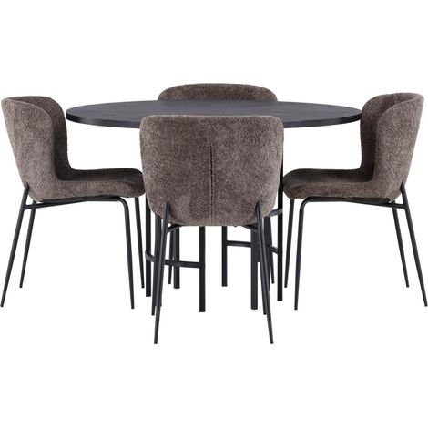 Copenhagen Essgruppe Esstisch schwarz 4 Stühle Bouclé braun. (1/4)