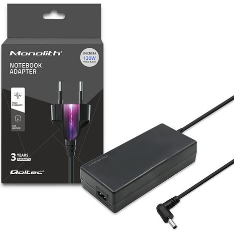Adaptador de corriente Qoltec para portátil Dell de 130 W  19,5 V  6,67 A  4,5 x 3,0 + pines  + cable de alimentación (1/5)