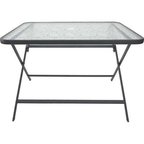Table pliante en métal anthracite et plateau en verre trempé - CHRISTINA